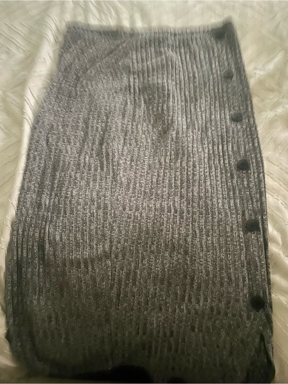SHEIN Gray Ribbed Midi Skirt with Side Buttons
